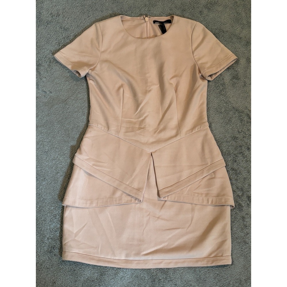 BCBG MAXAZRIA Dress Size 4 Madalyn Draped Peplum Shift Dress Nude